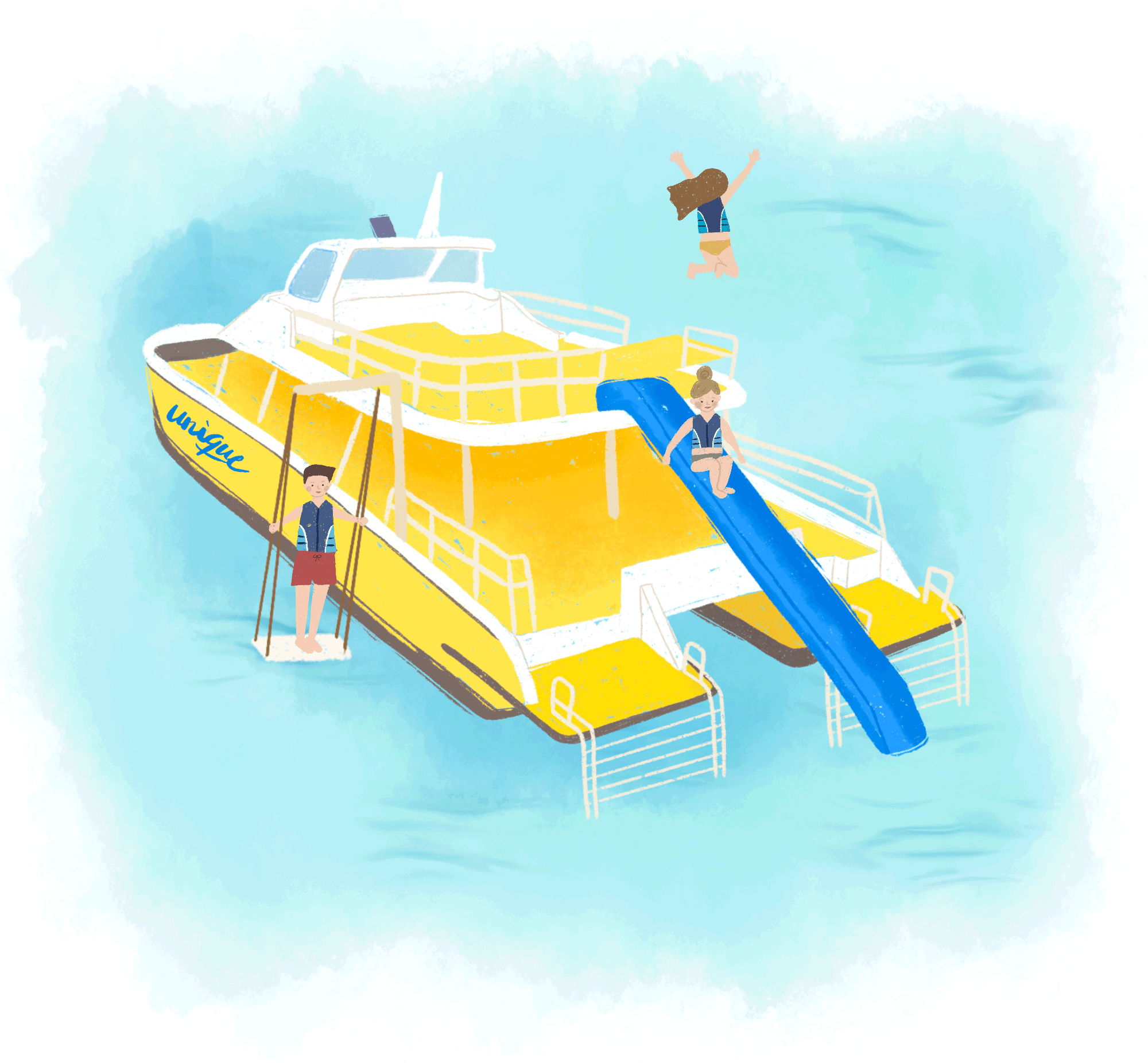 ウォータースライダー付きの船で行く慶良間海域半日シュノーケリングツアー！